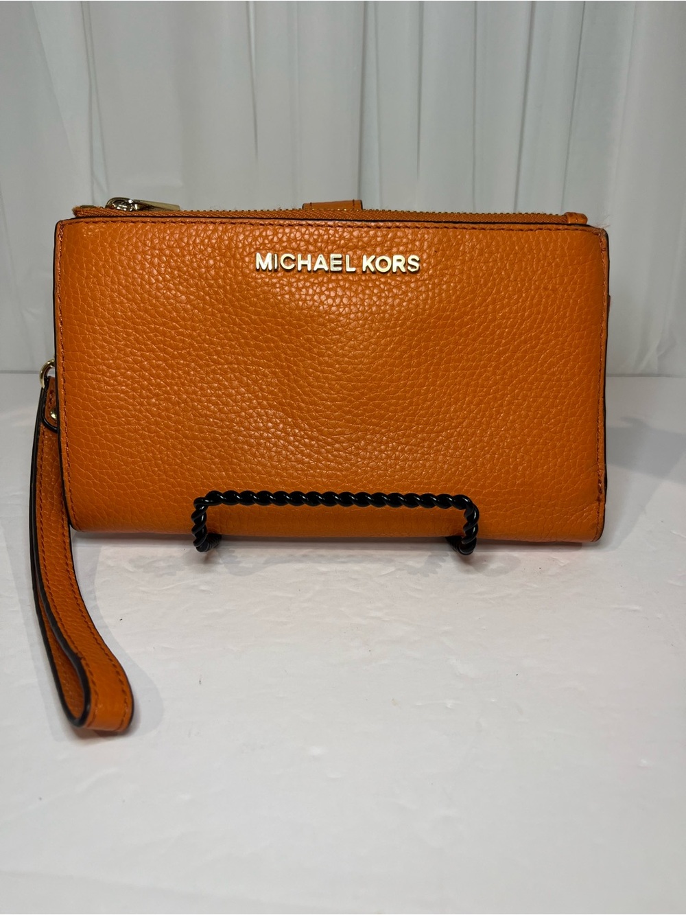 Michael Kors Orange Pebbled Leather Wristlet Wallet